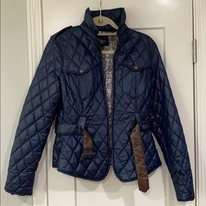 Worn twice navy down quilted jacket